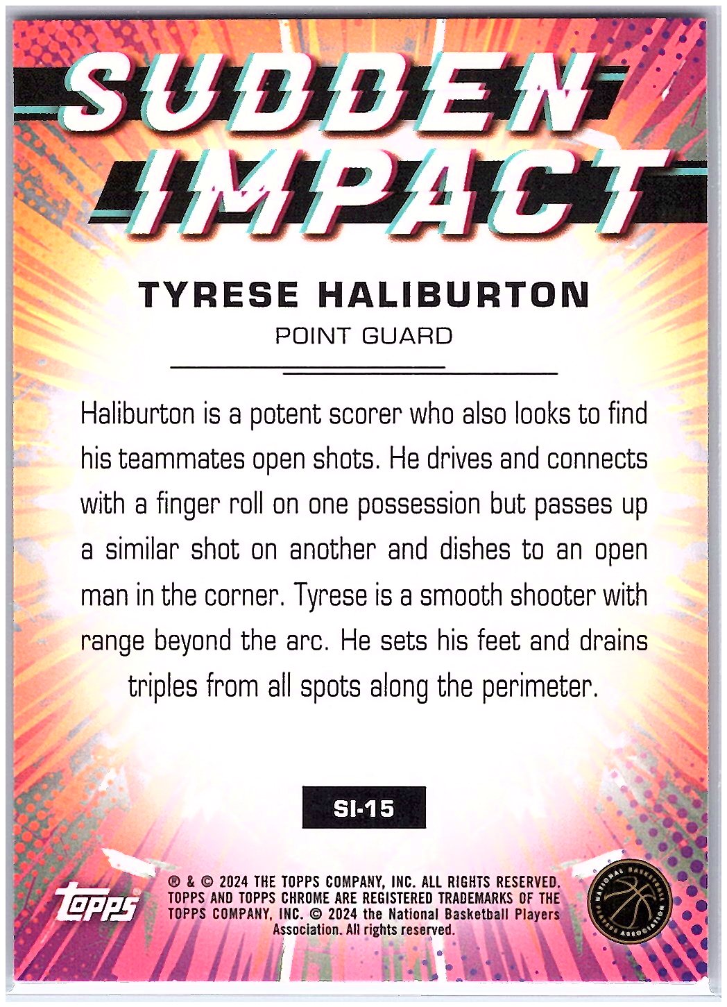 2023-24 Topps Chrome #SI-15 Tyrese Haliburton Pink Refractor Basketball