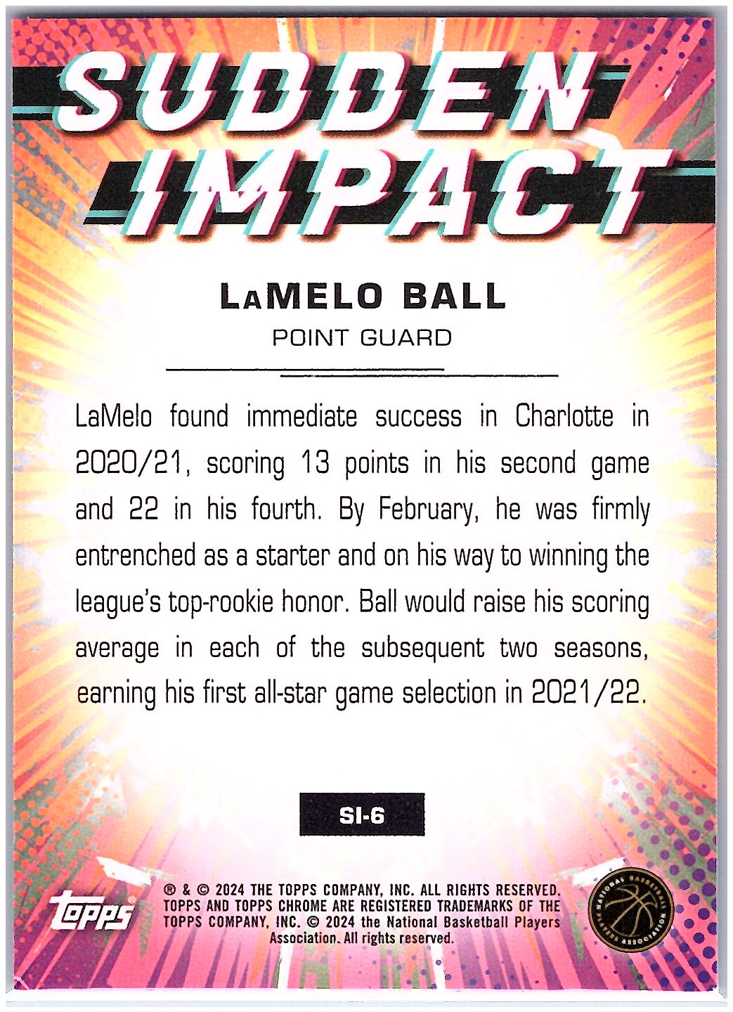 2023-24 Topps Chrome #SI-6 LaMelo Ball Sudden Impact Refractor Pink