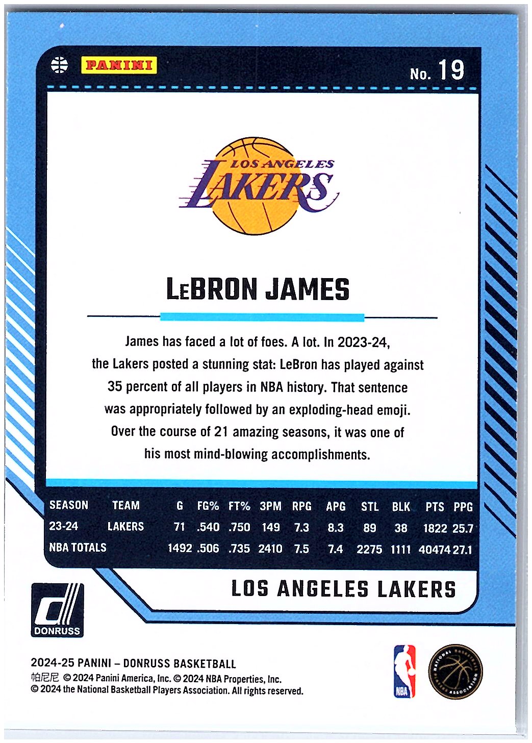 2024-25 Donruss #19 LeBron James Holo Green Laser