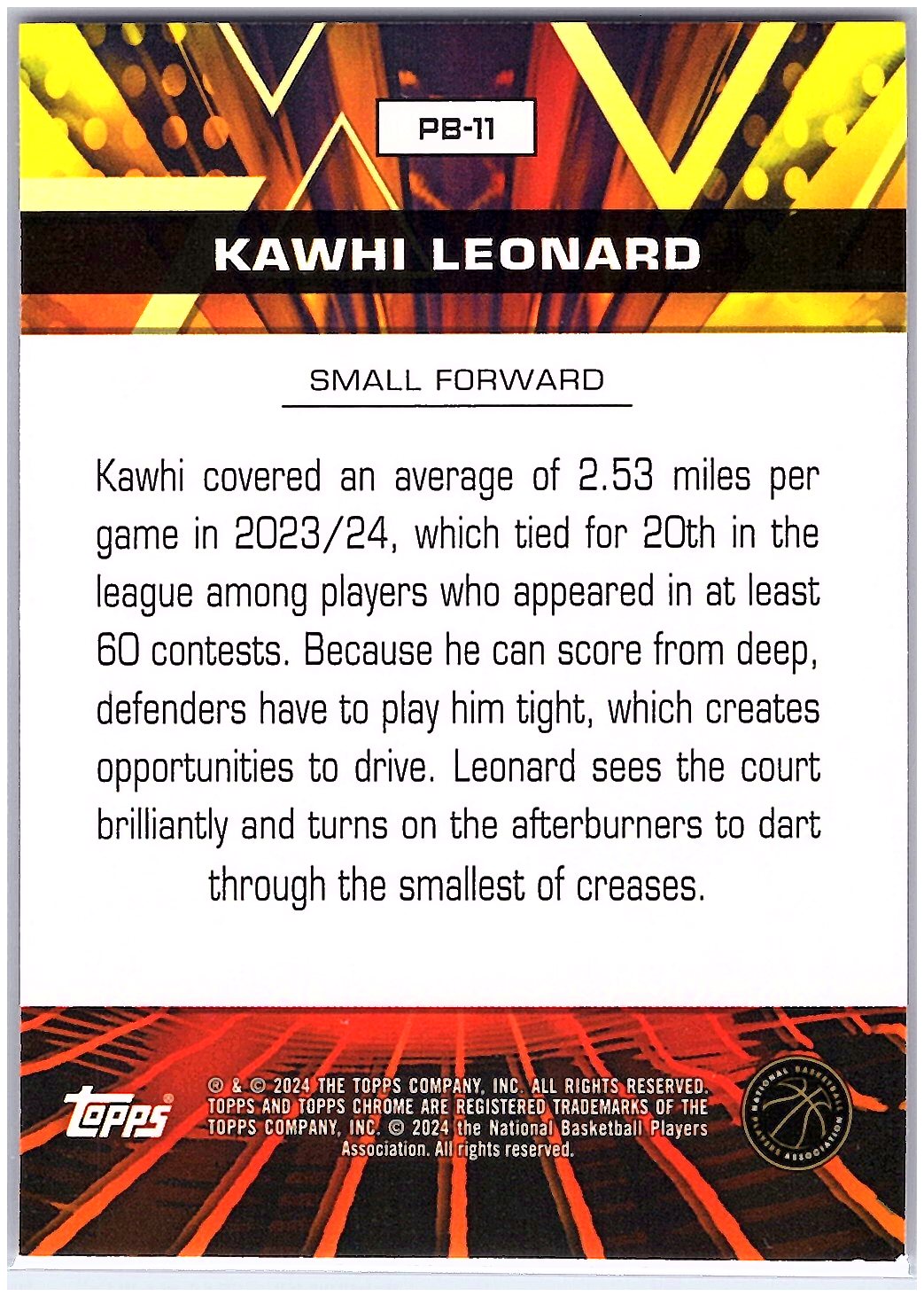 2023-24 Topps Chrome #PB-11 Kawhi Leonard PB Refractor Pink Basketball