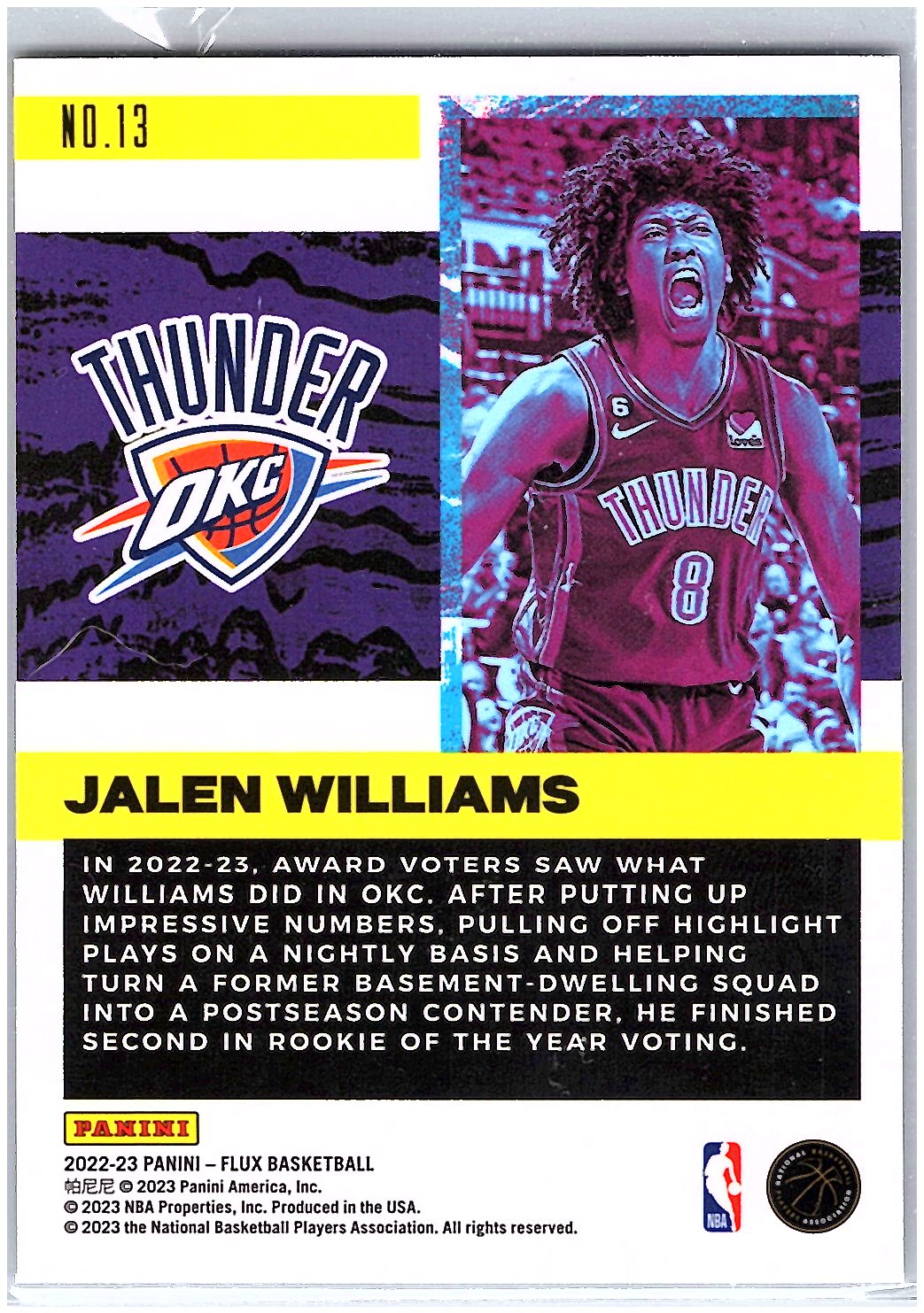 2022-23 Panini Flux #13 Jalen Williams Freshman Year