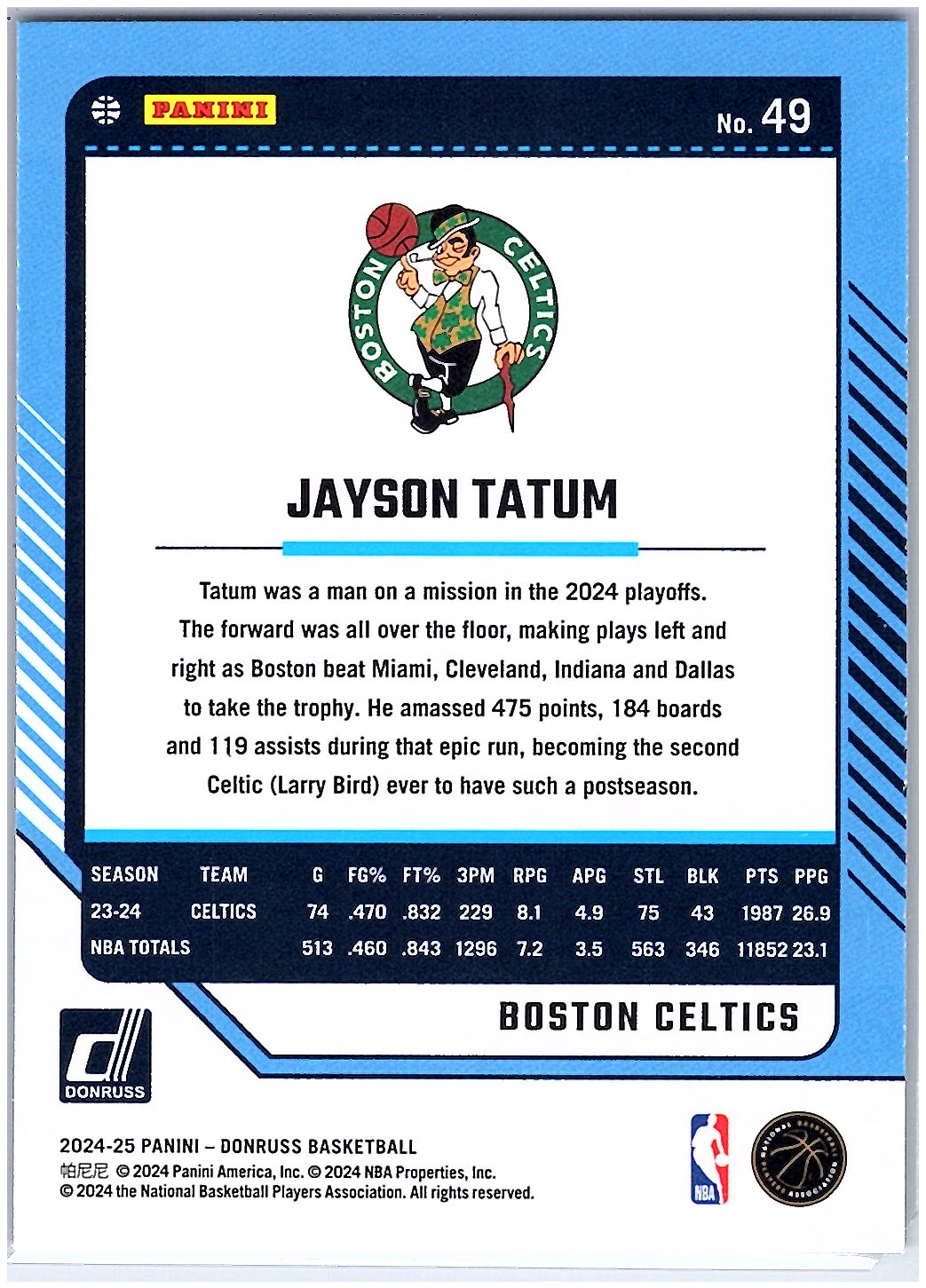 2024-25 Donruss #49 Jayson Tatum Holo Green Laser