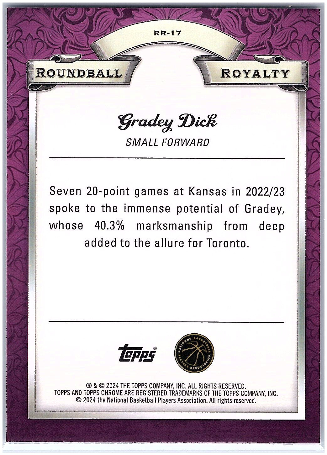 2023-24 Topps Chrome #RR-17 Gradey Dick Roundball Royalty