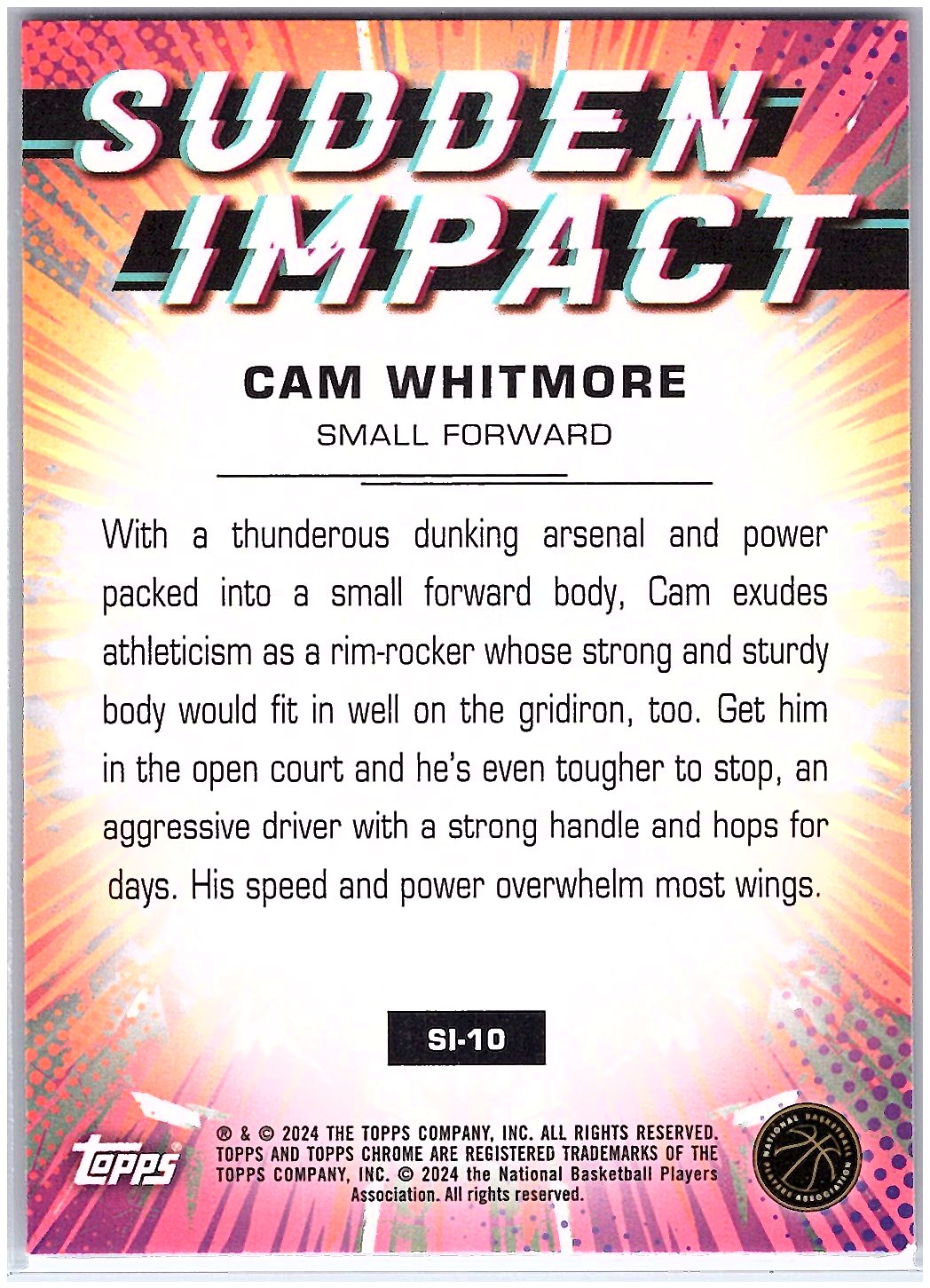 2023-24 Topps Chrome #SI-10 Cam Whitmore Sudden Impact
