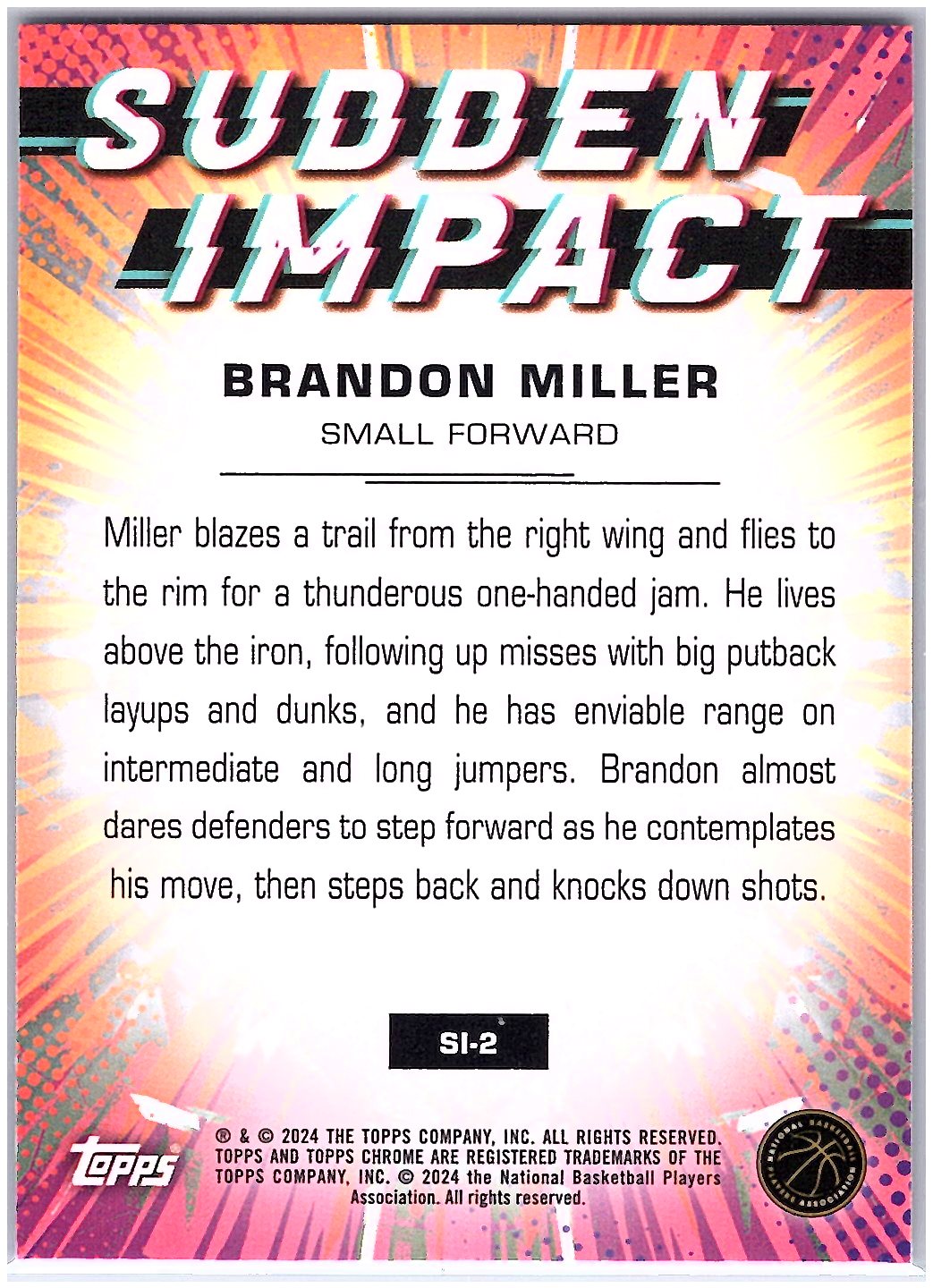 2023-24 Topps Chrome #SI-2 Brandon Miller Refractor Green Topps