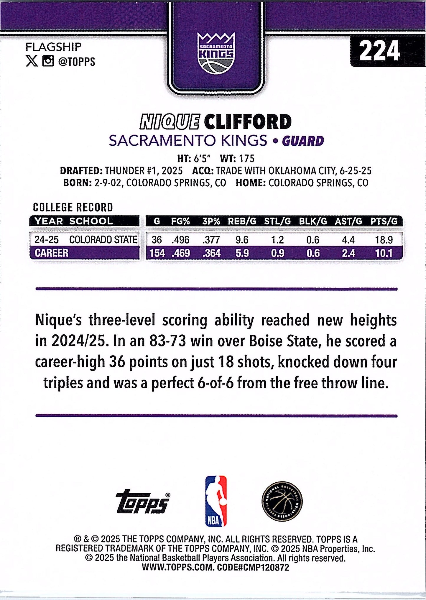 2025-26 Topps #224 Nique Clifford