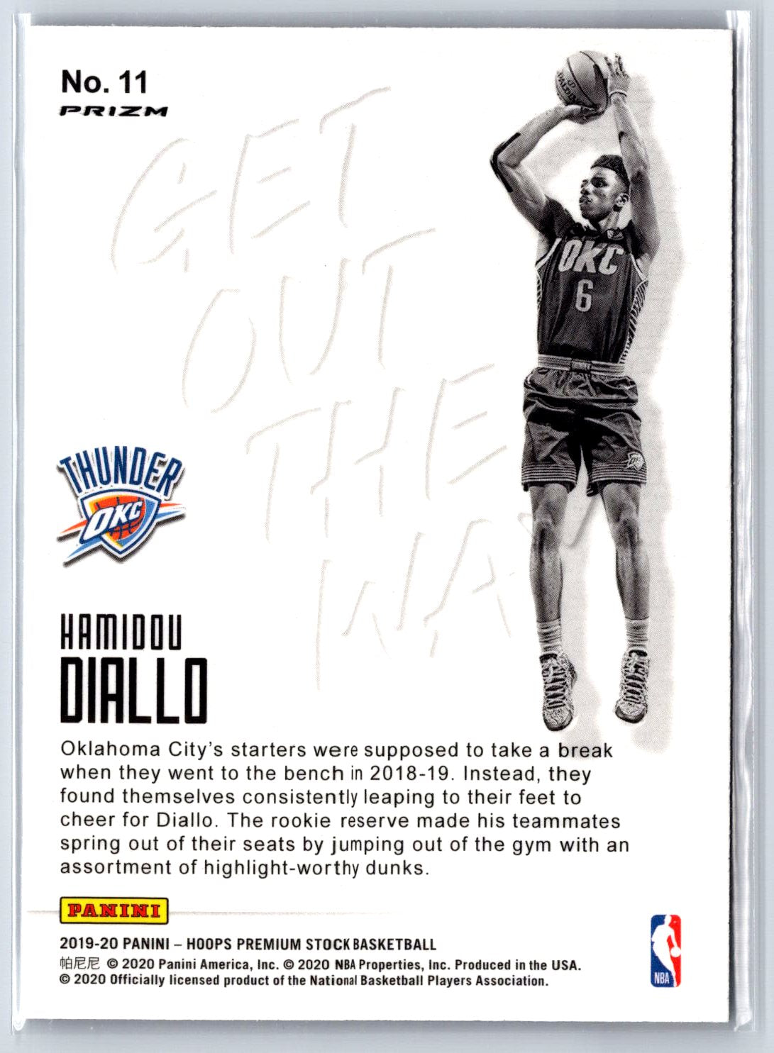 2019-20 Hoops Premium Stock #11 Hamidou Diallo Get Out The Way Purple