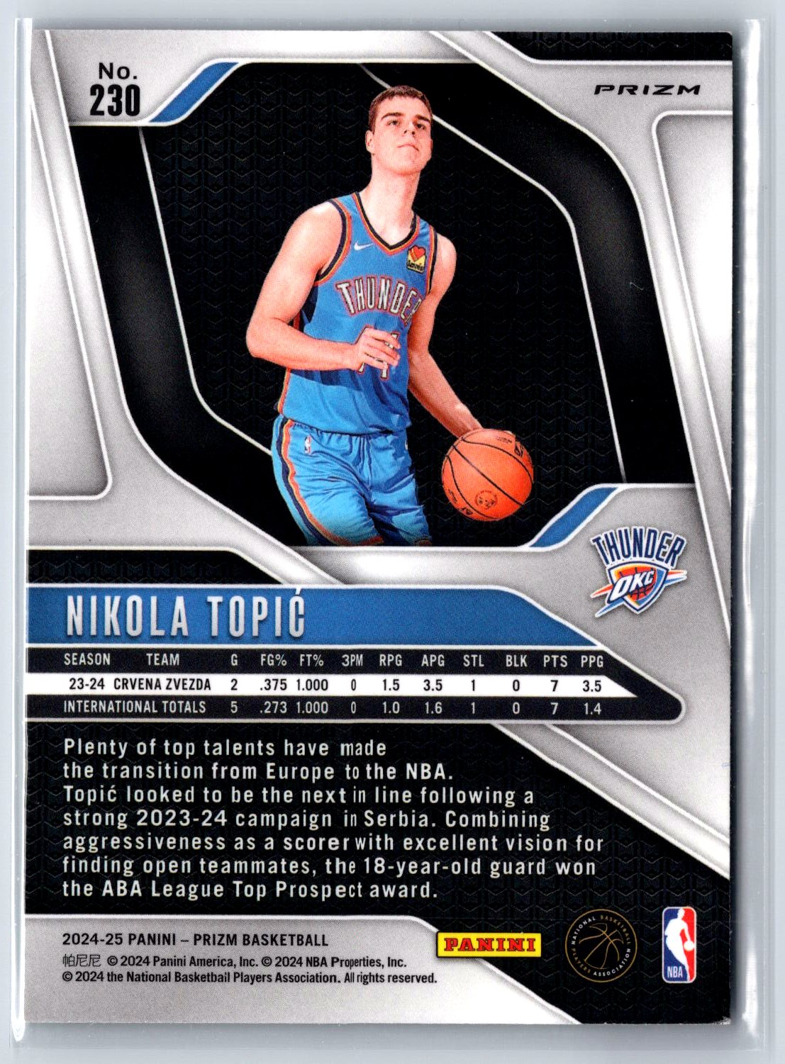 2024-25 Panini Prizm #230 Nikola Topic Prizms Green