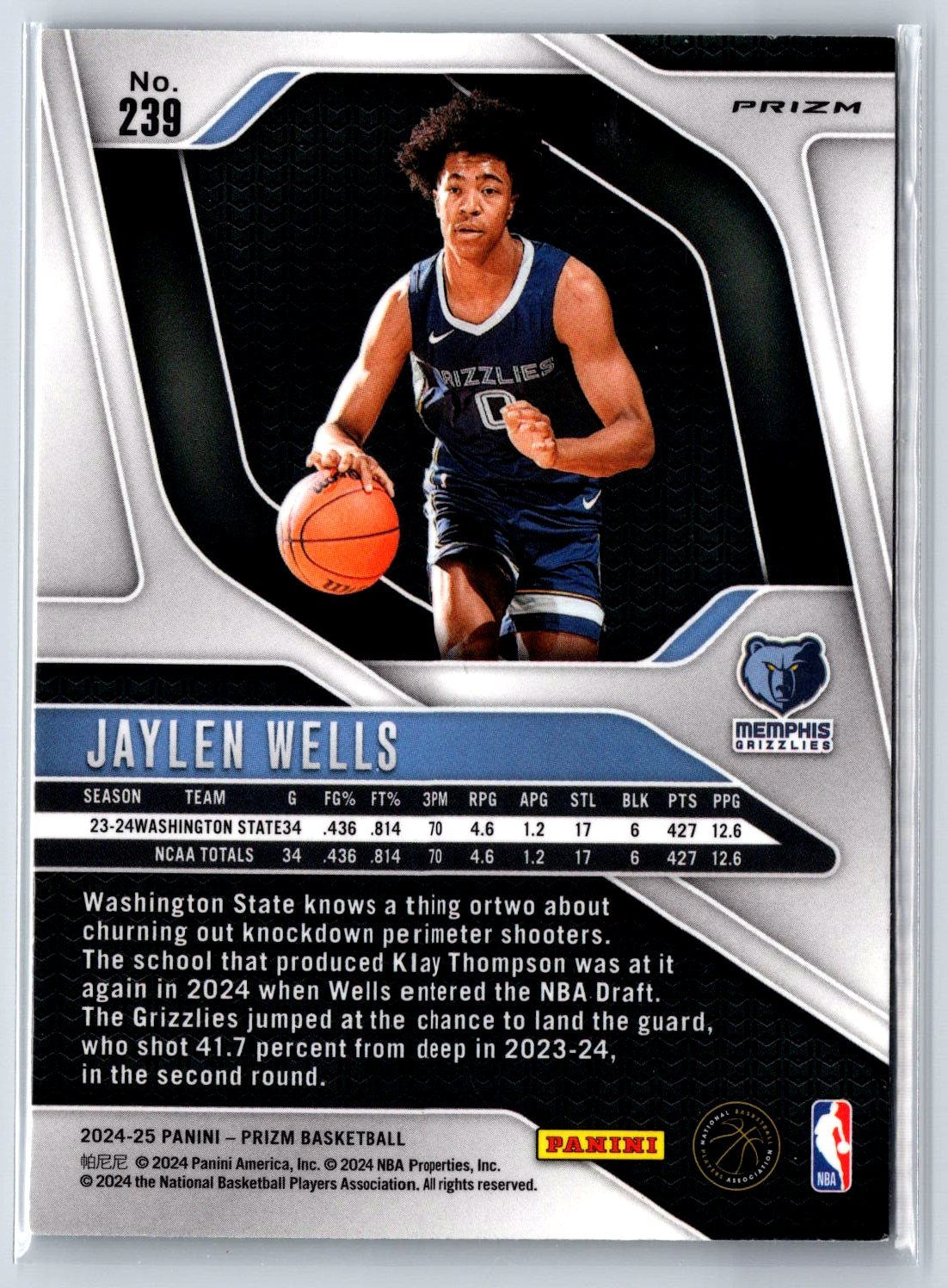 2024-25 Panini Prizm #239 Jaylen Wells Prizms Green