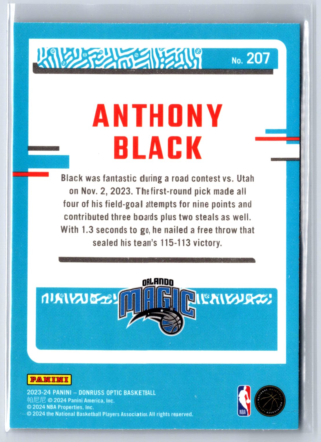 2023-24 Donruss Optic #207 Anthony Black