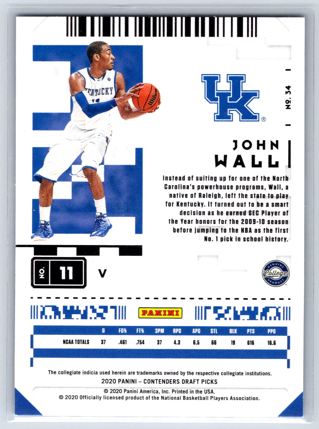 2020 Panini Contenders Draft Picks #34b John Wall Game Ticket Green Explosion