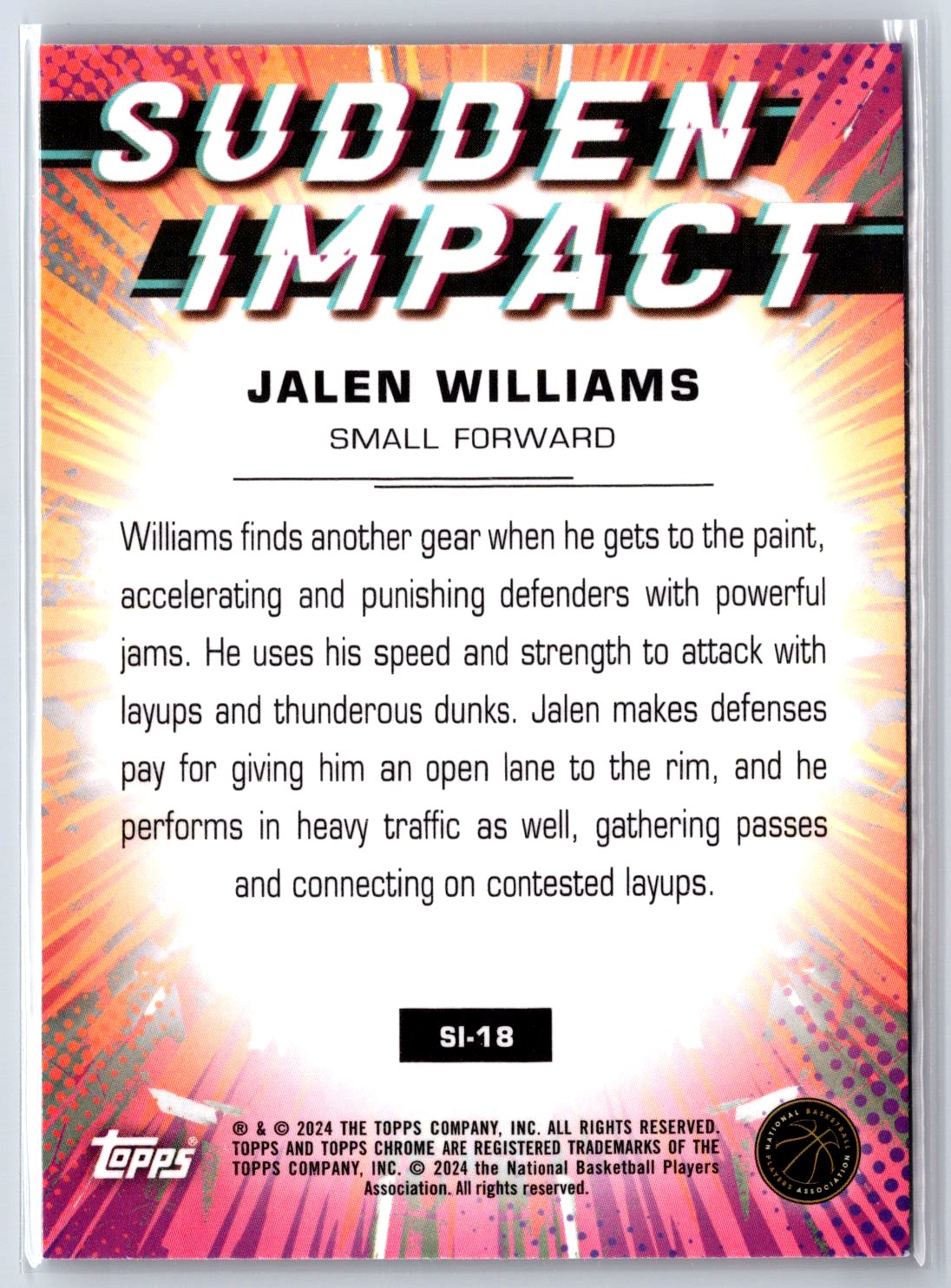 2023-24 Topps Chrome #SI-18 Jalen Williams Sud Impact Refractor Pink Basketball