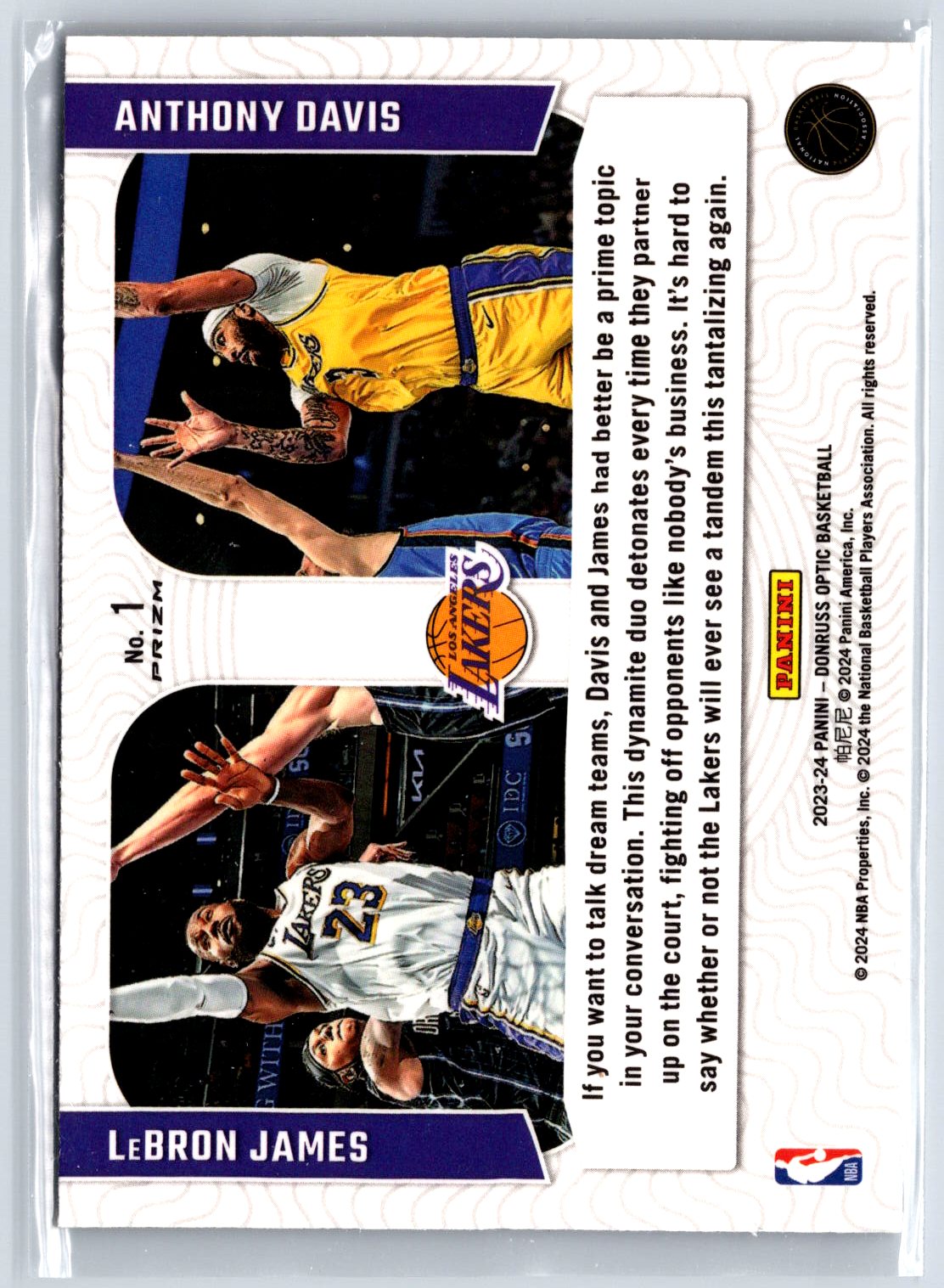 2023-24 Donruss Optic #1 Anthony Davis / LeBron James Optical Illusions Holo