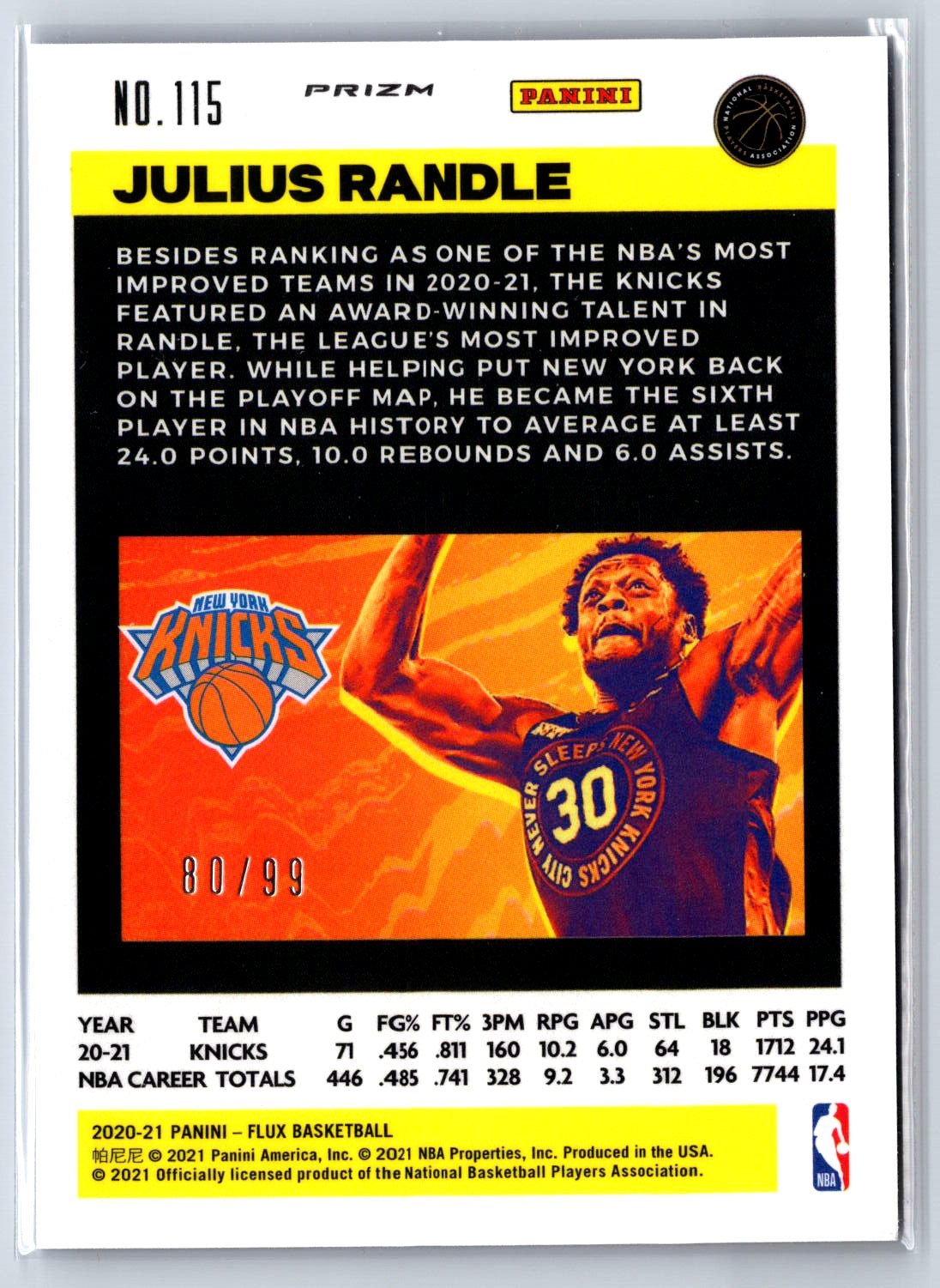 2020-21 Panini Flux #115 Julius Randle Blue #/99