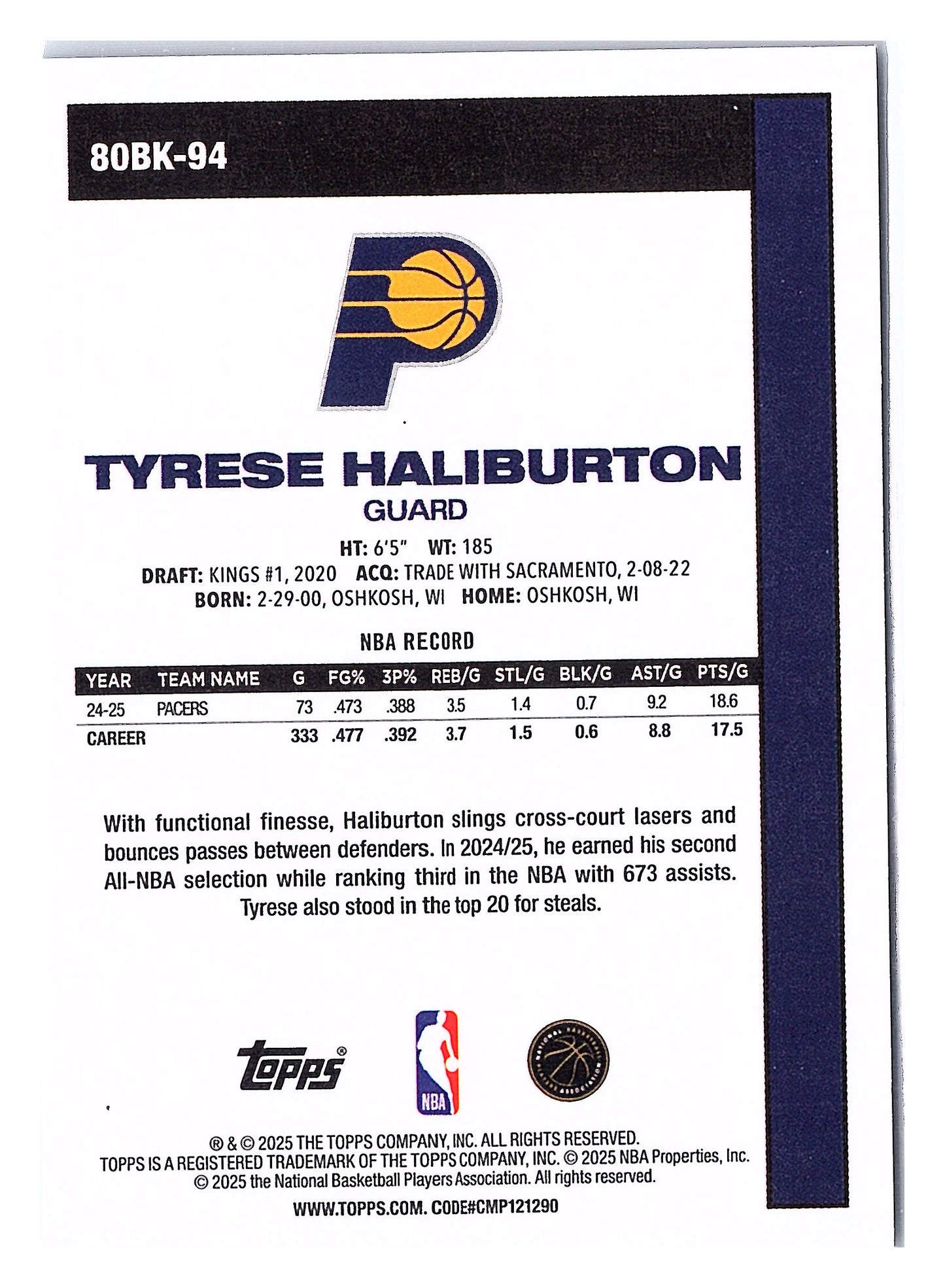 2025-26 Topps #80BK-94 Tyrese Haliburton 1980-81 Topps Basketball