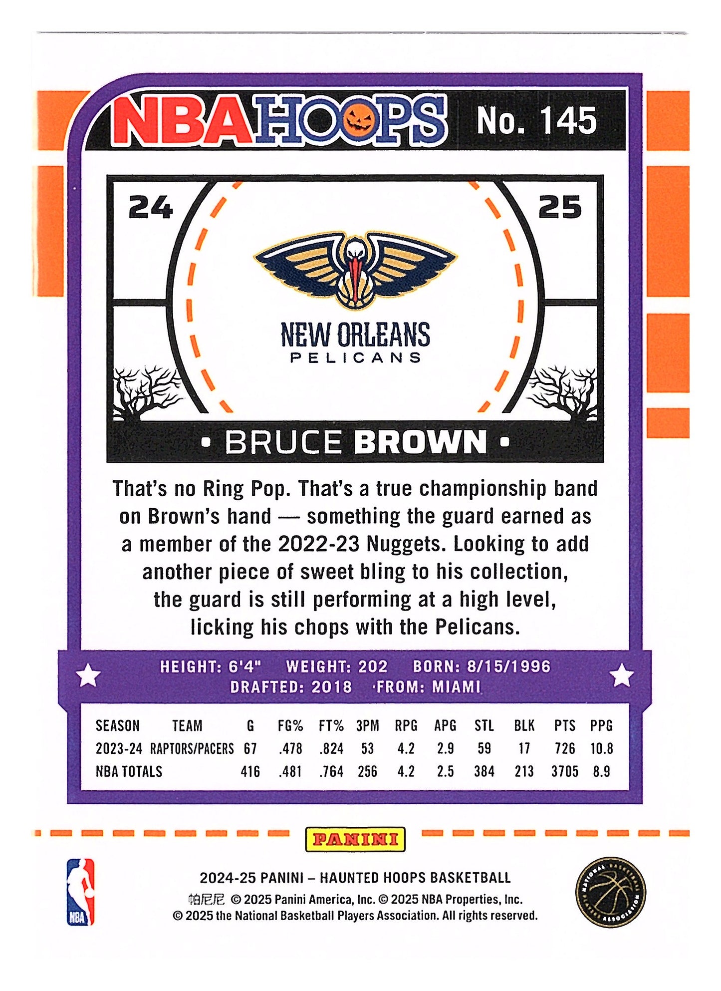 2024-25 Hoops Haunted Hoops #145 Bruce Brown Orange