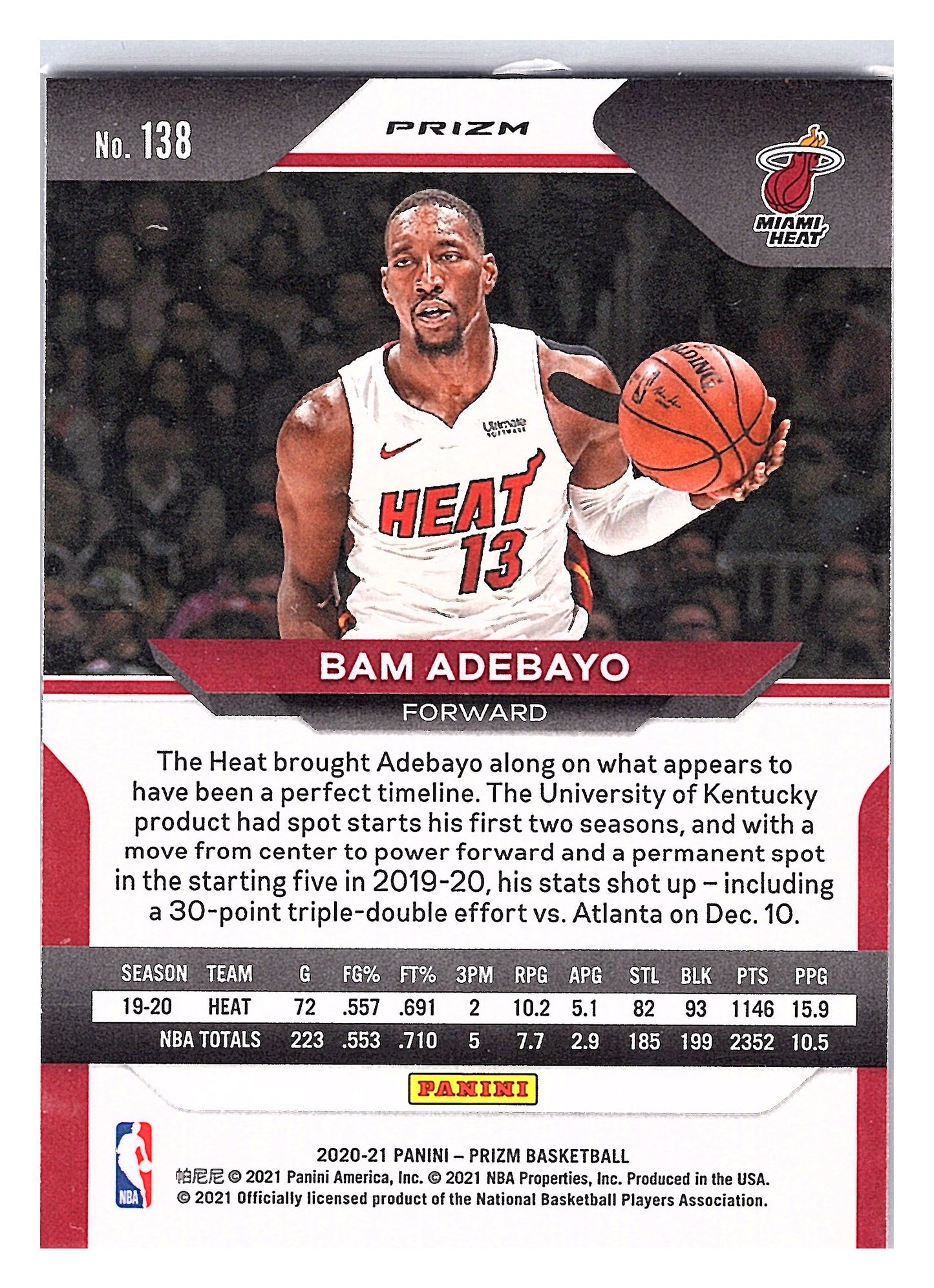 2020-21 Panini Prizm #138 Bam Adebayo Red Ice Prizms