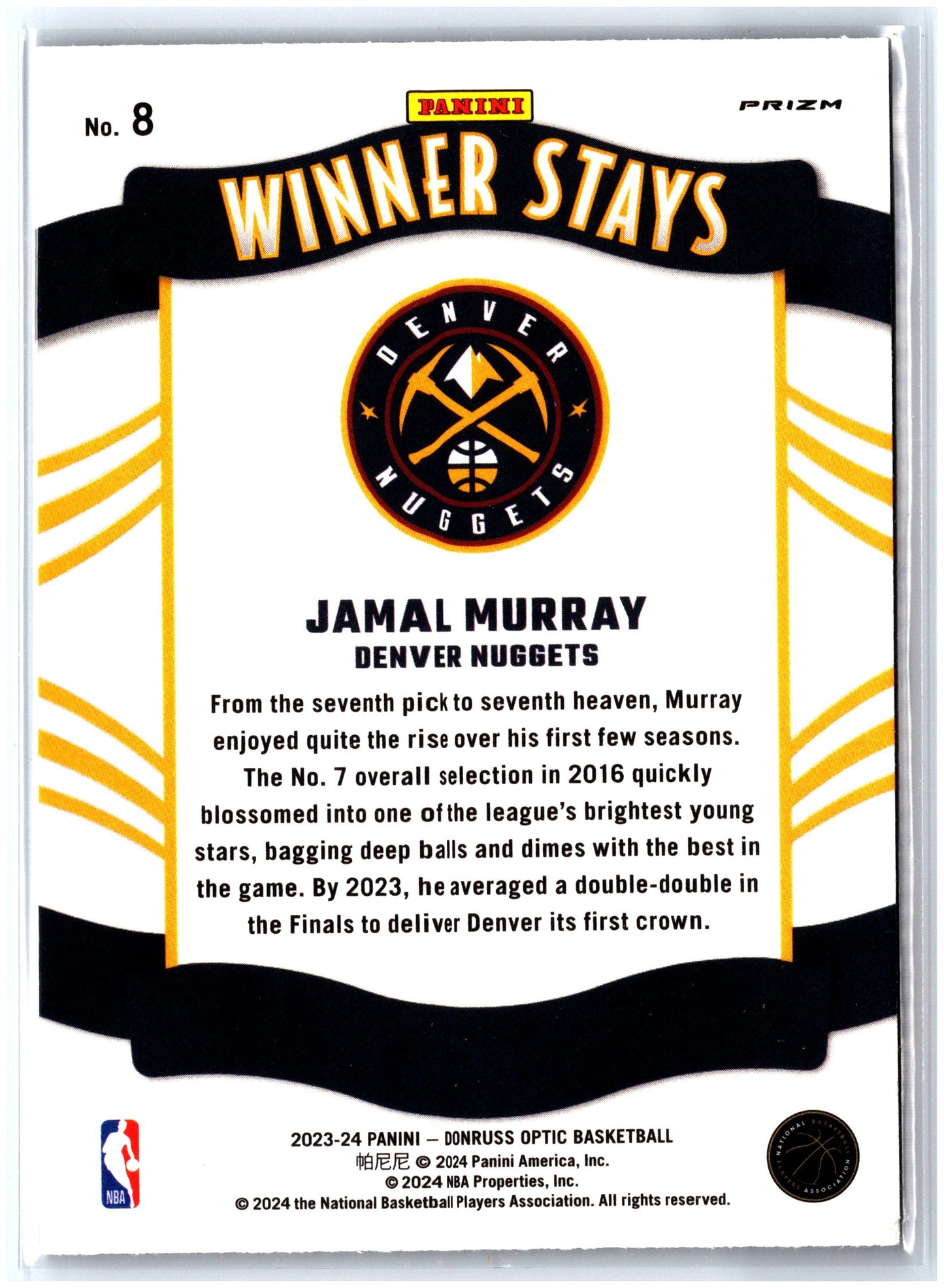 2023-24 Donruss Optic #8 Jamal Murray Winner Stays Purple