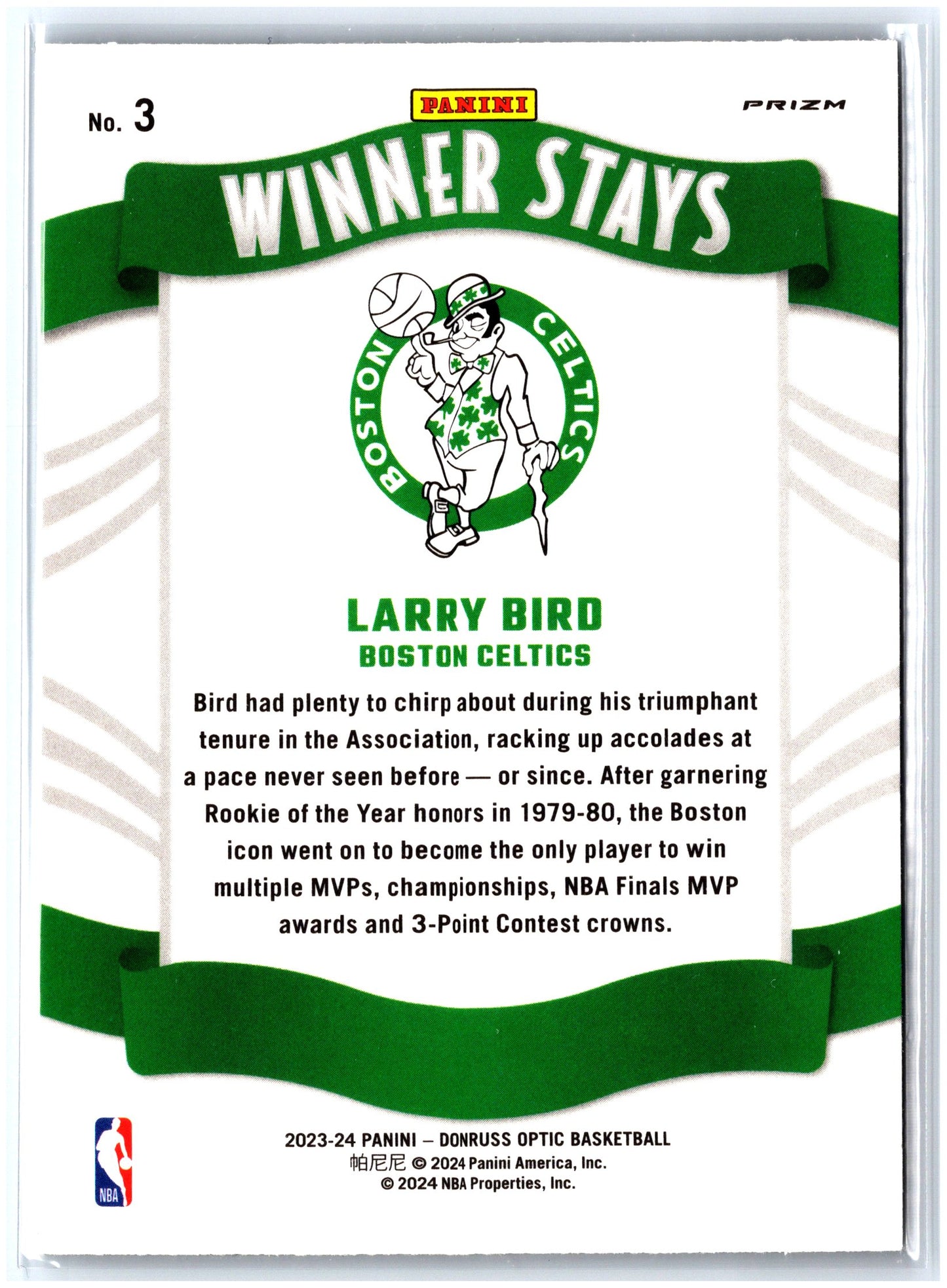 2023-24 Donruss Optic #3 Larry Bird Winner Stays Holo