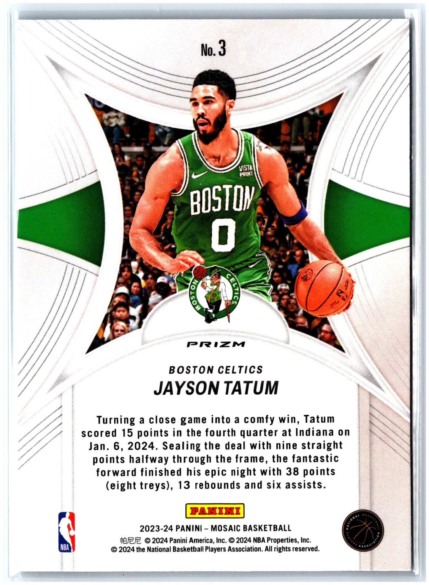 2023-24 Panini Mosaic #3 Jayson Tatum Epic Performers Mosaic Green