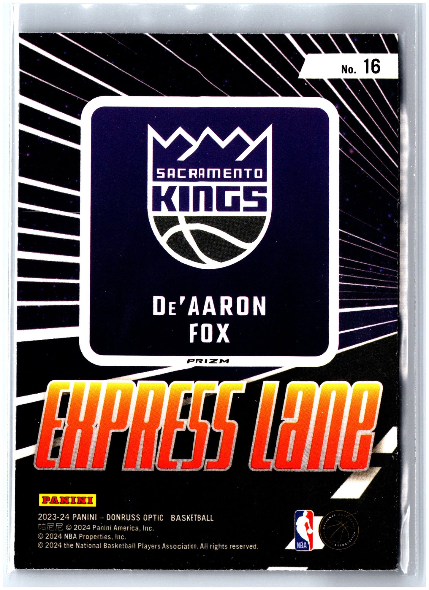 2023-24 Donruss Optic #16 De'Aaron Fox Express Lane Purple