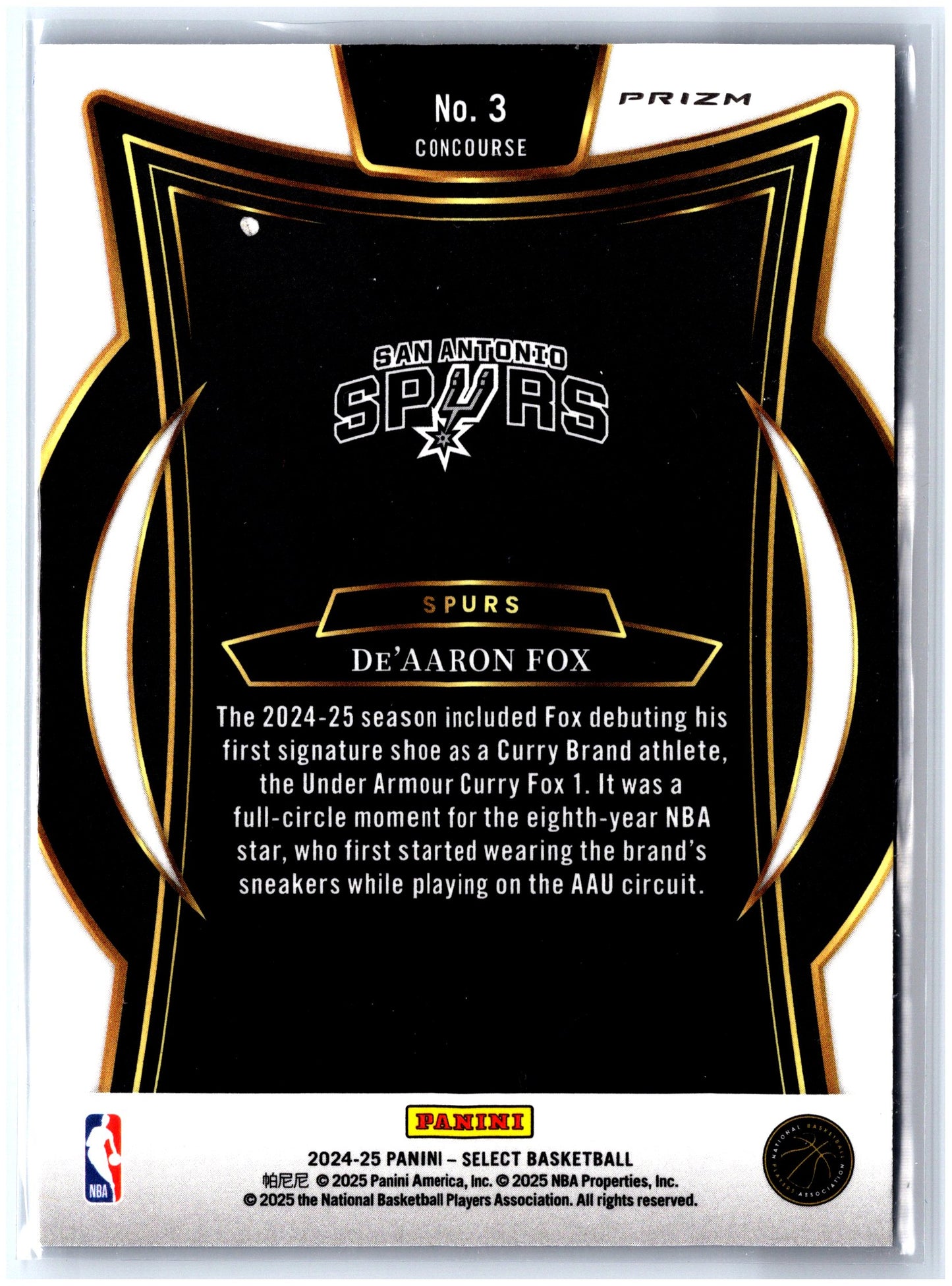 2024-25 Panini Select #3 De'Aaron Fox Blue Prizm