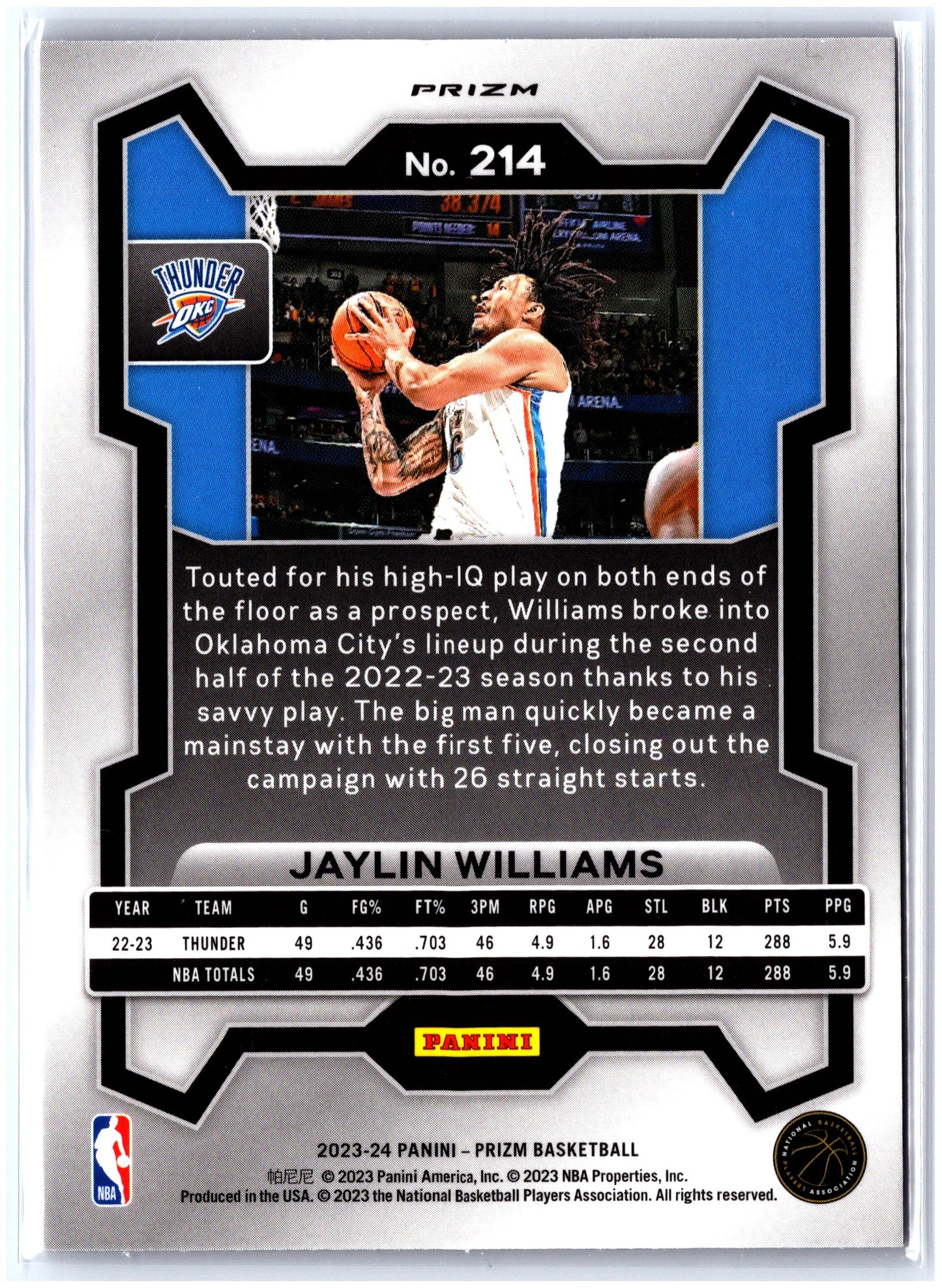 2023-24 Panini Prizm #214 Jaylin Williams Prizms Pink Ice
