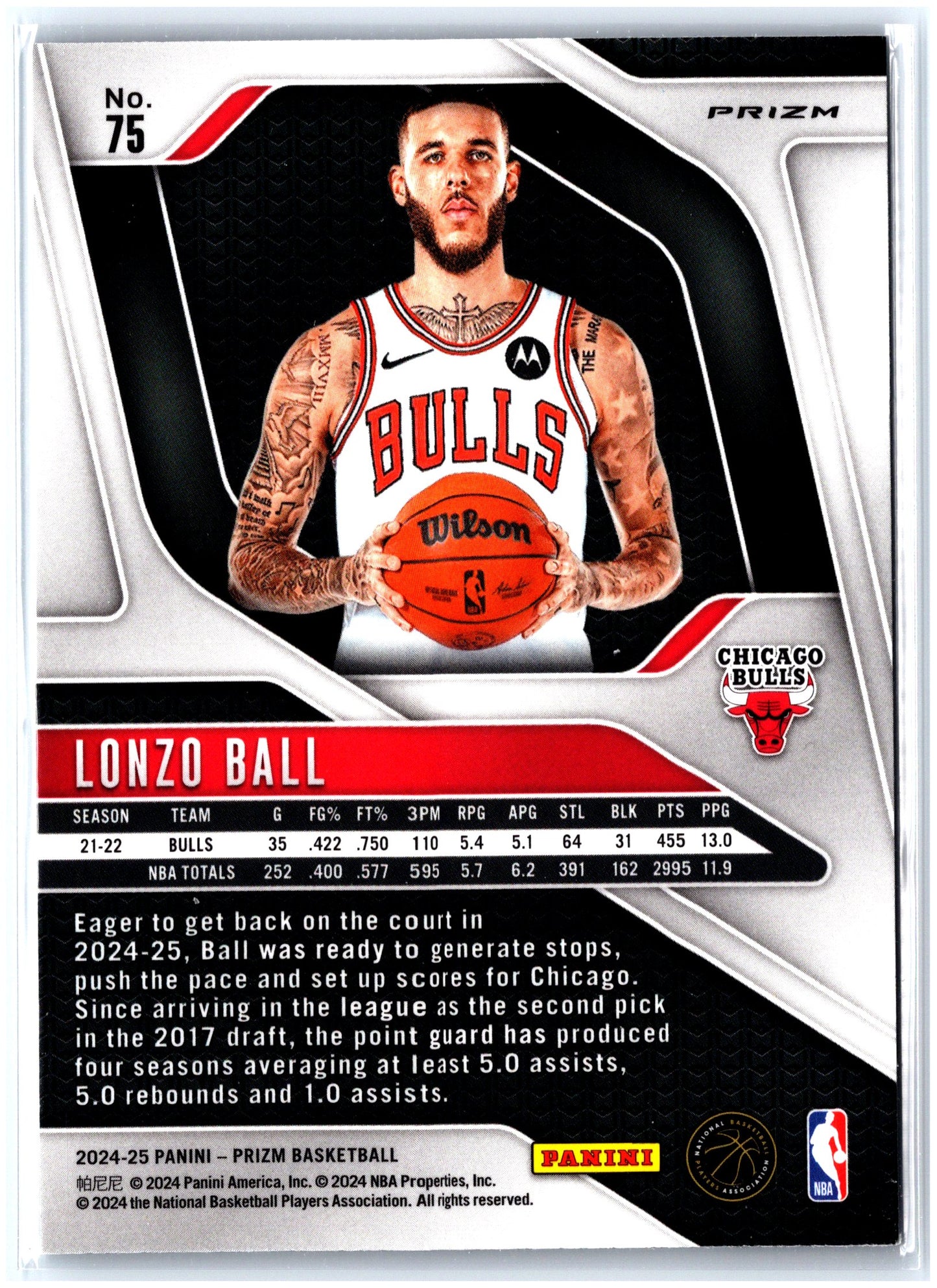 2024-25 Panini Prizm #75 Lonzo Ball Prizms Ice