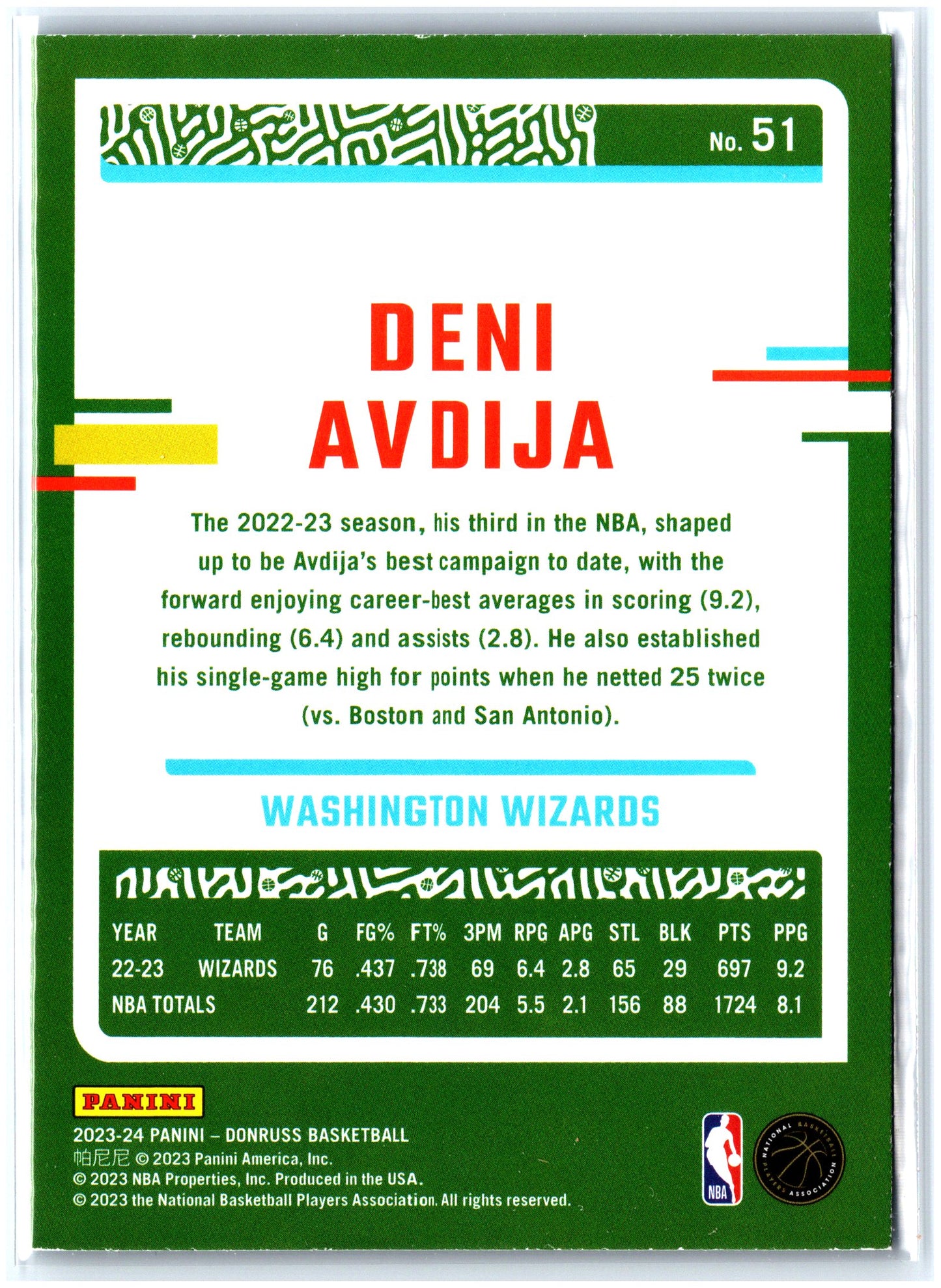 2023-24 Donruss #51 Deni Avdija Green Laser Holo