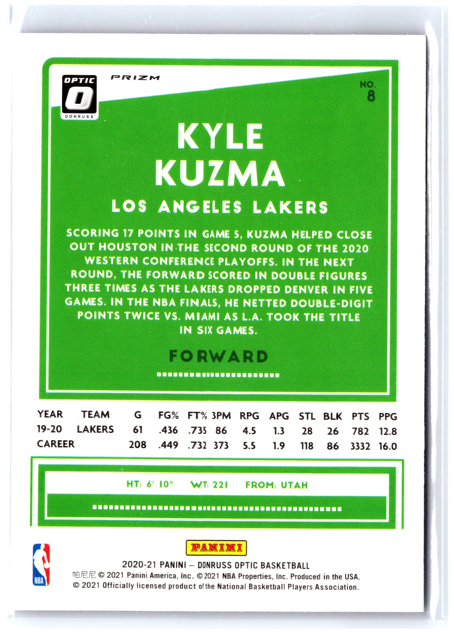 2020-21 Donruss Optic #8 Kyle Kuzma Hyper Pink