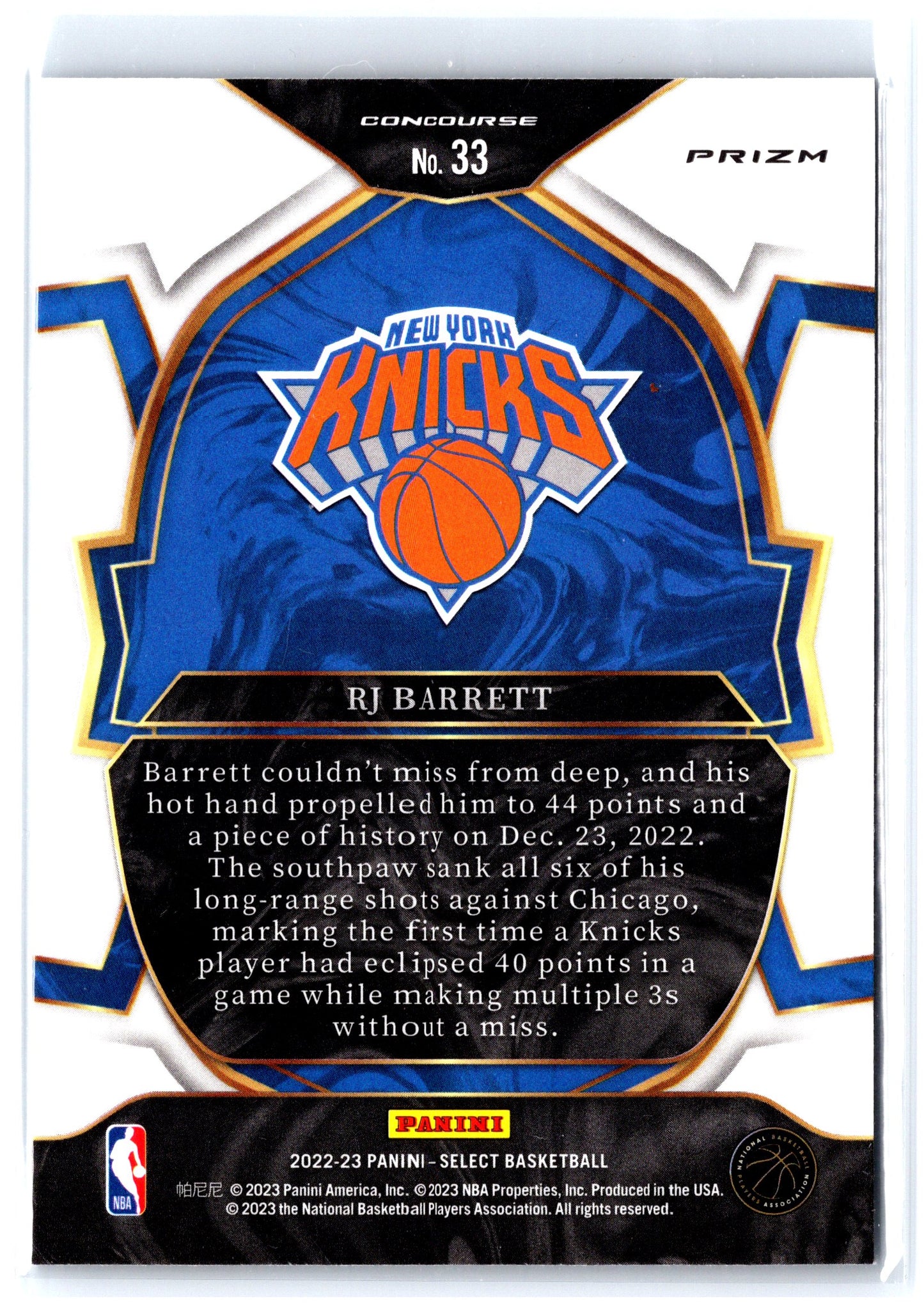 2022-23 Panini Select #33 RJ Barrett Silver Prizms