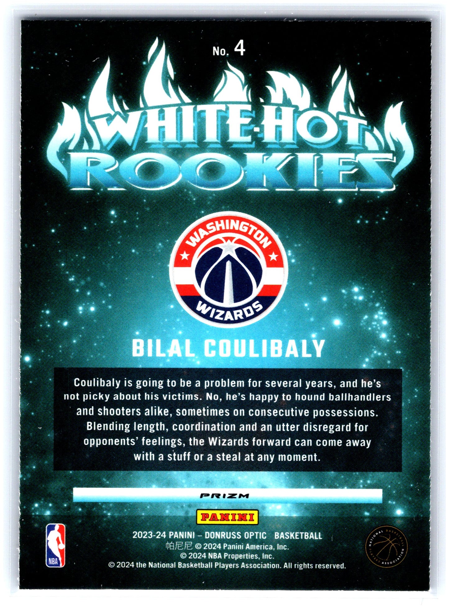 2023-24 Donruss Optic #4 Bilal Coulibaly White Hot Rookies Purple