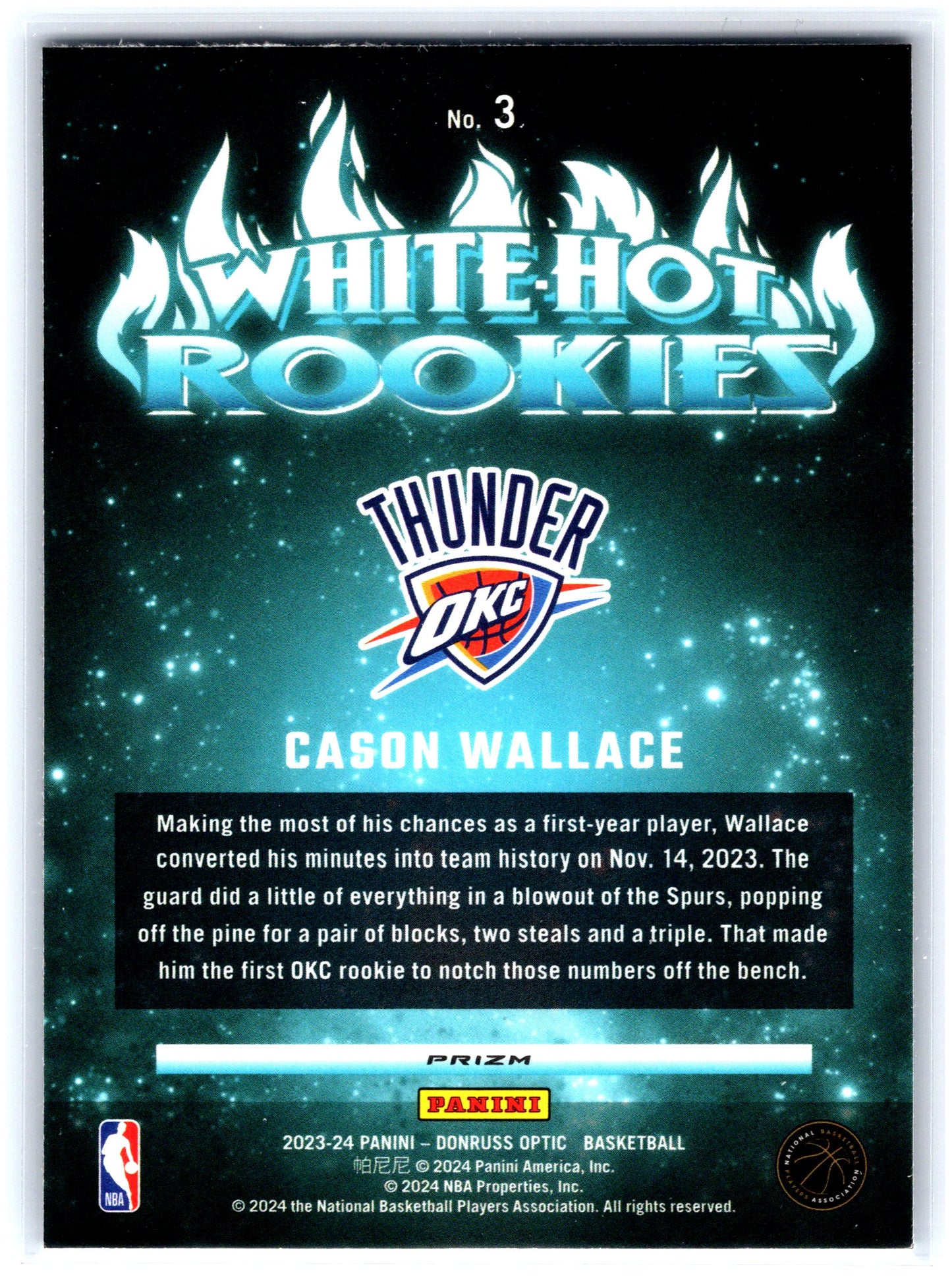 2023-24 Donruss Optic #3 Cason Wallace White Hot Rookies Purple