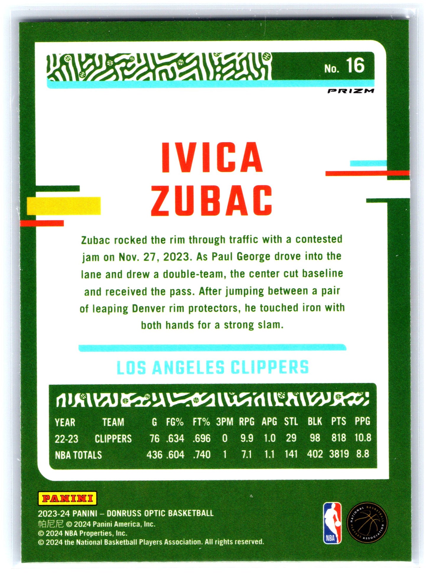 2023-24 Donruss Optic #16 Ivica Zubac Holo