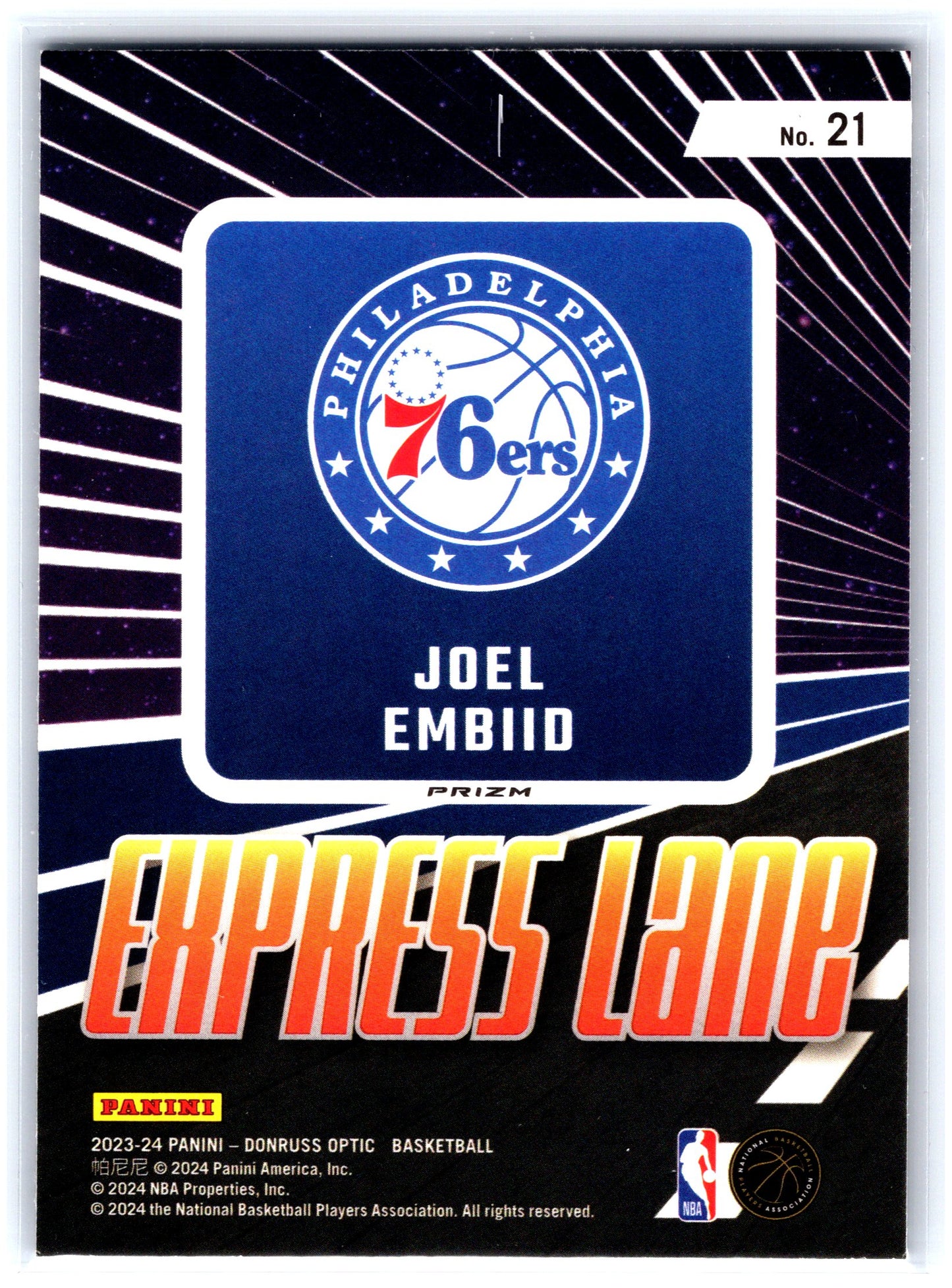 2023-24 Donruss Optic #21 Joel Embiid Express Lane Purple