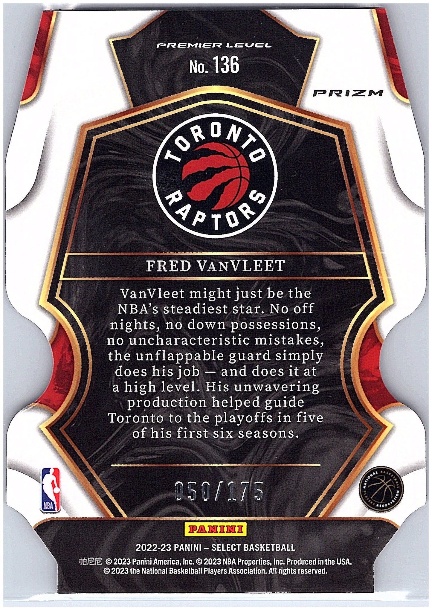 2022-23 Panini Select #136 Fred VanVleet Maroon Prizms Die Cut #/175