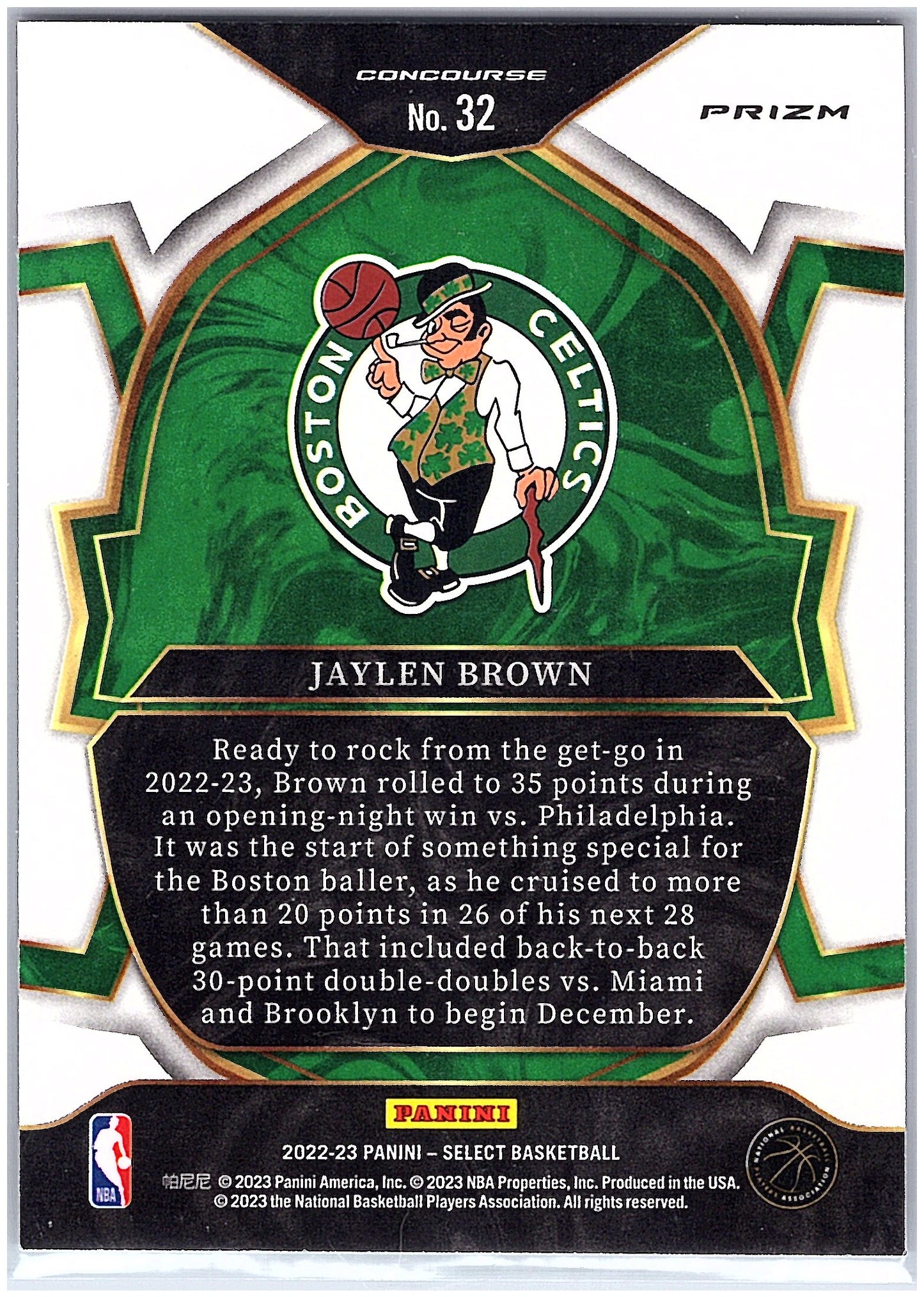 2022-23 Panini Select #32 Jaylen Brown Tri-Color Prizms