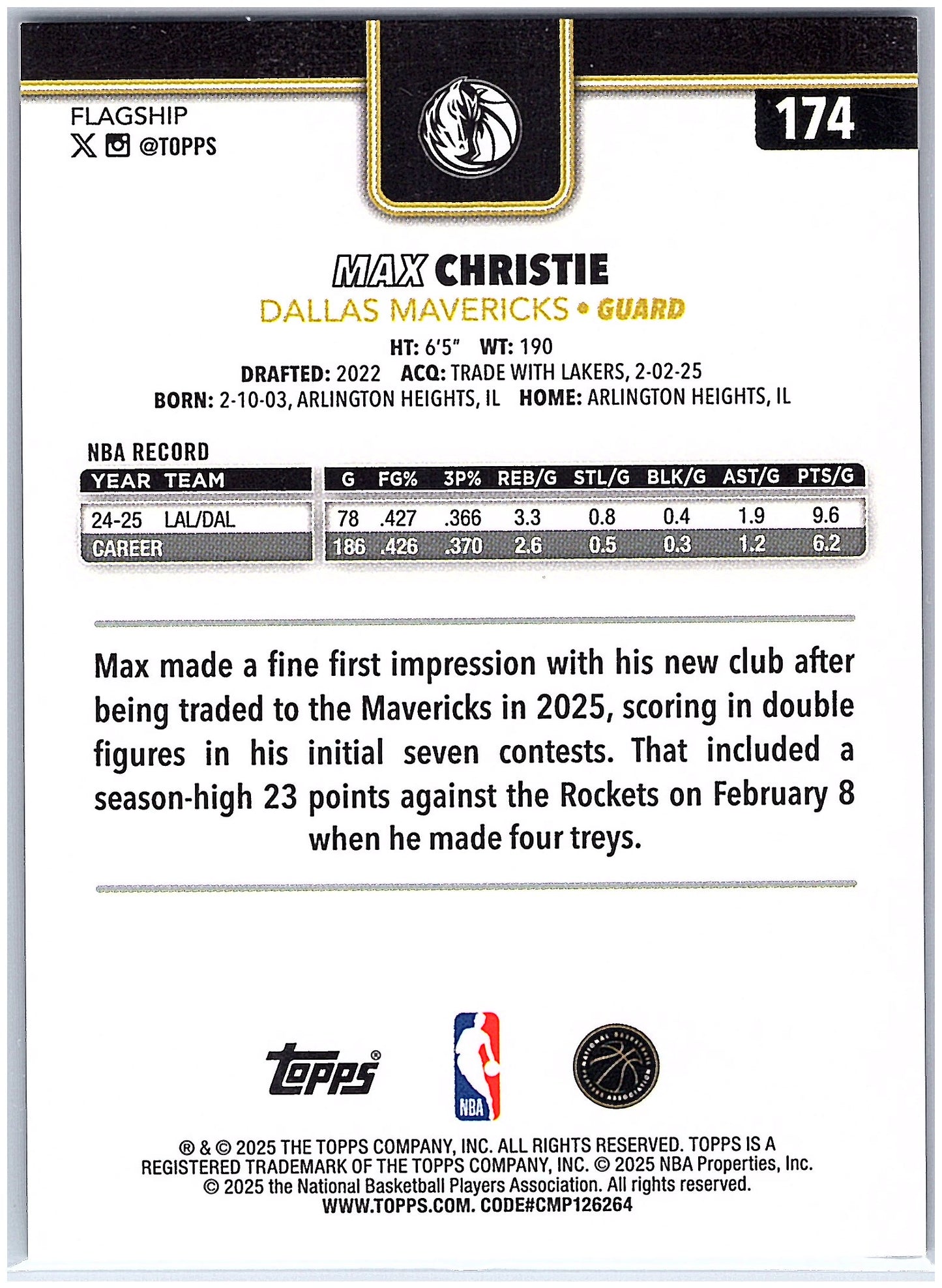 2025-26 Topps #174 Max Christie Flash Drop #/50