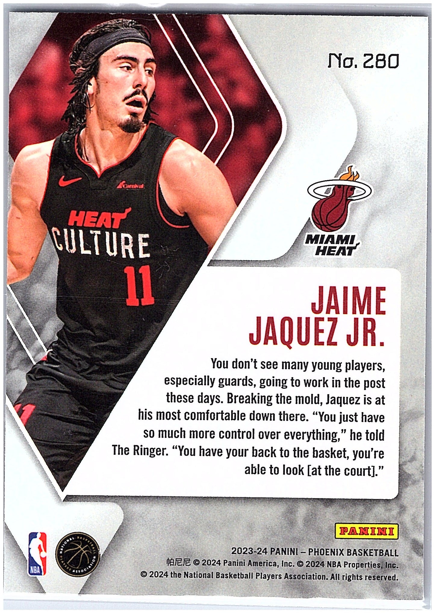 2023-24 Panini Phoenix #280 Jaime Jaquez Jr. Phoenix Red Ice