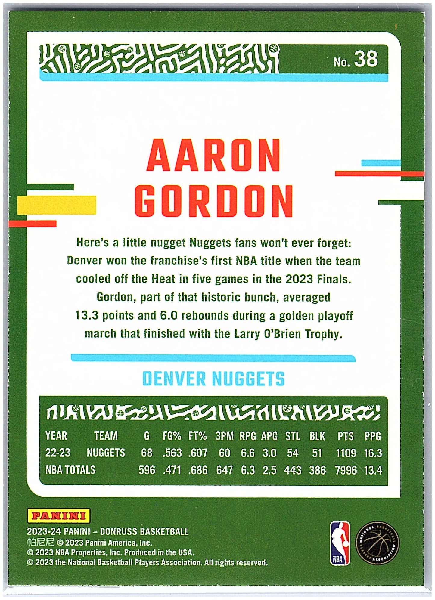 2023-24 Donruss #38 Aaron Gordon Green Laser Holo