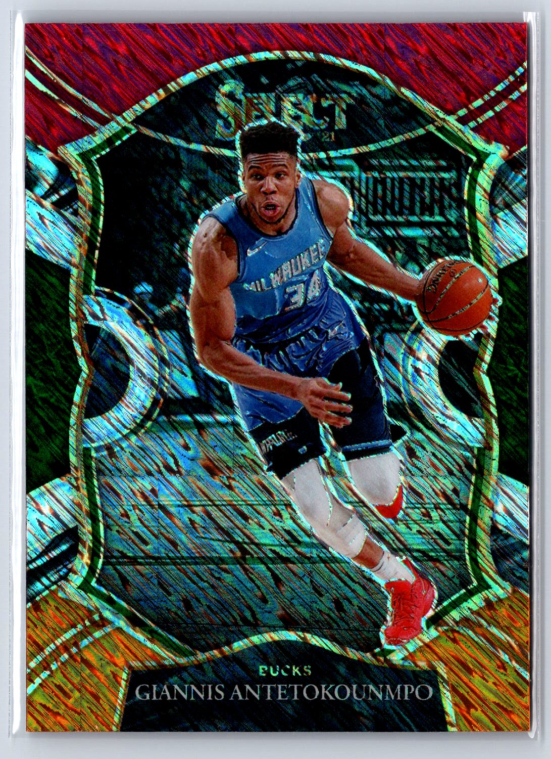 2020-21 Panini Select #54 Giannis Antetokounmpo Red White Orange Shimmer