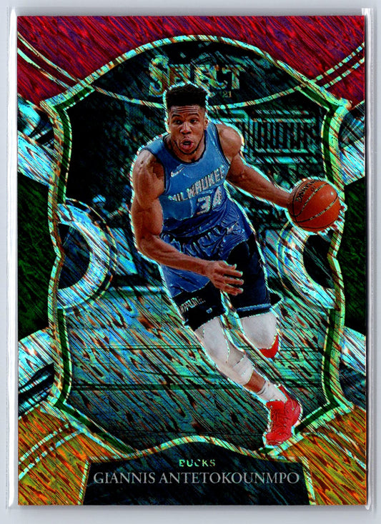 2020-21 Panini Select #54 Giannis Antetokounmpo Red White Orange Shimmer